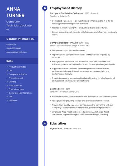 Computer Technician/Volunteer Resume