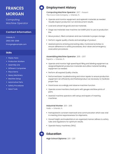 Computing Machine Operator Resume