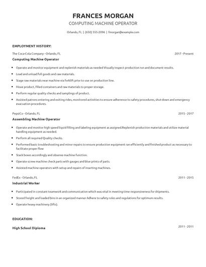 Computing Machine Operator Resume