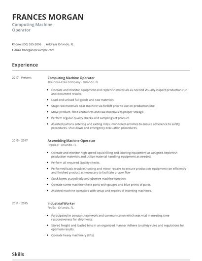 Computing Machine Operator Resume