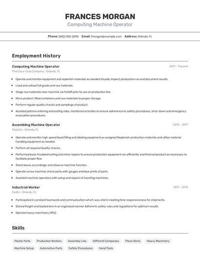 Computing Machine Operator Resume