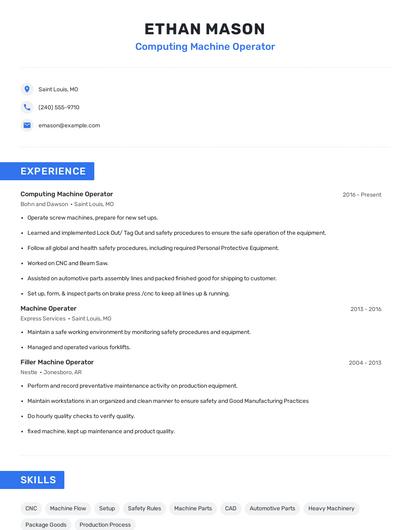 Computing Machine Operator Resume