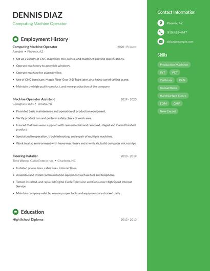 Computing Machine Operator Resume