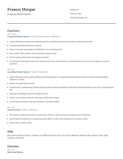 Computing Machine Operator Resume