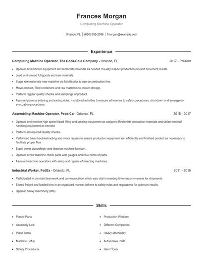 Computing Machine Operator Resume