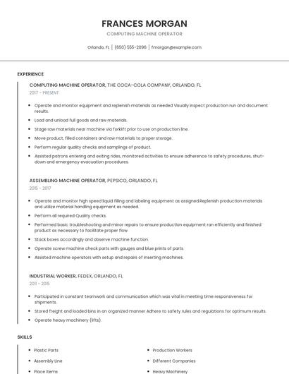 Computing Machine Operator Resume