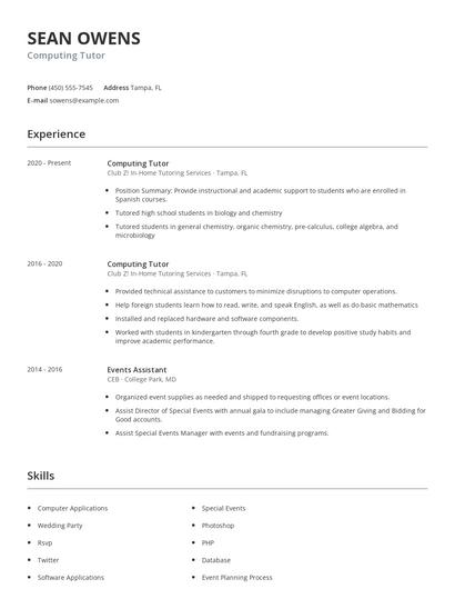 Computing Tutor Resume