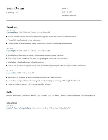 Computing Tutor Resume