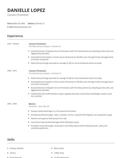 Concert Promoter Resume