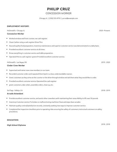 Concession Worker Resume