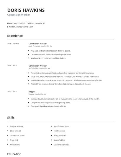 Concession Worker Resume