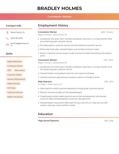 Concession Worker Resume