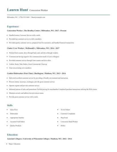 Concession Worker Resume