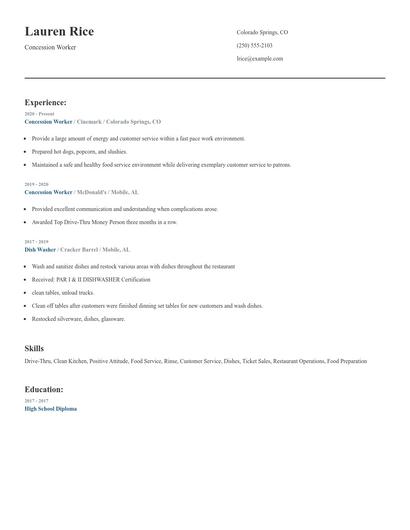 Concession Worker Resume