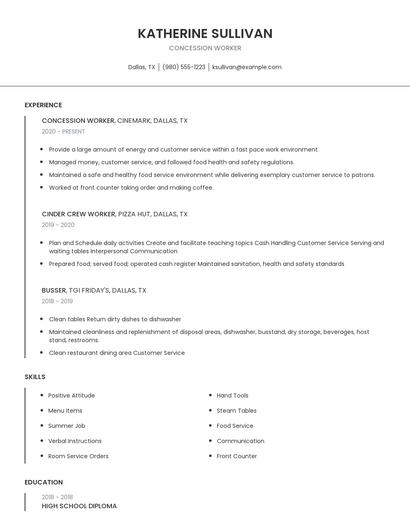 Concession Worker Resume
