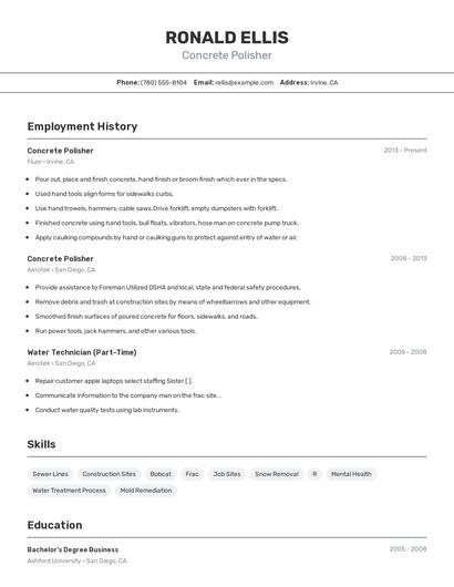Concrete Polisher Resume
