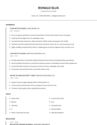 Concrete Polisher Resume