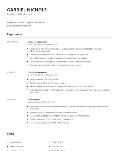 Conductor/Brakeman Resume