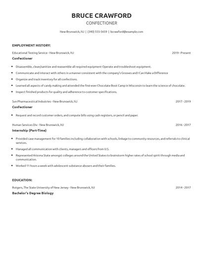 Confectioner Resume