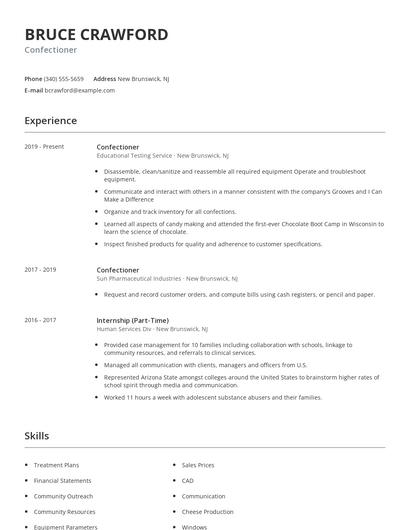 Confectioner Resume
