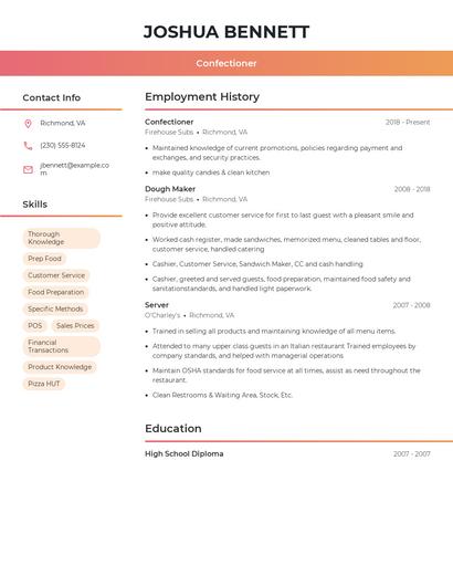 Confectioner Resume