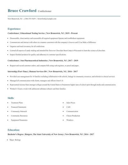 Confectioner Resume