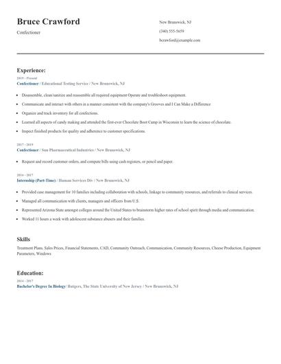 Confectioner Resume