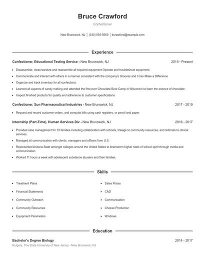 Confectioner Resume