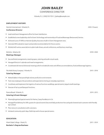 Conference Director Resume