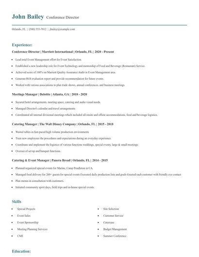 Conference Director Resume