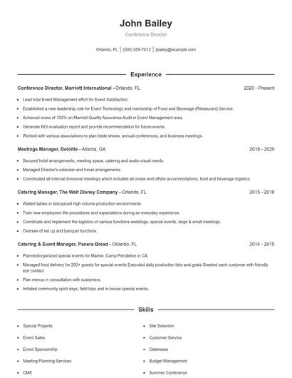 Conference Director Resume