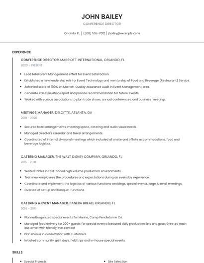 Conference Director Resume