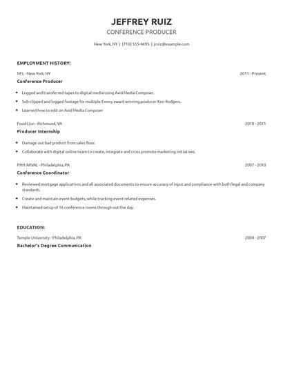 Conference Producer Resume