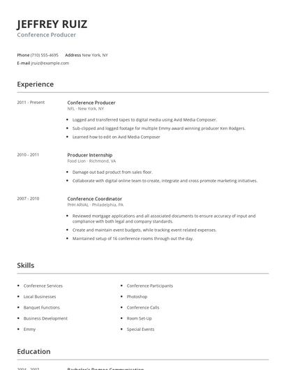 Conference Producer Resume