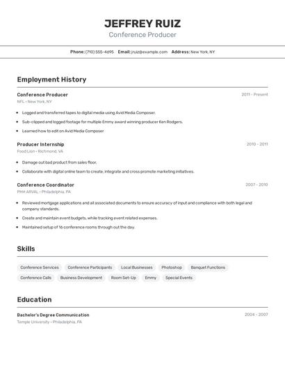 Conference Producer Resume