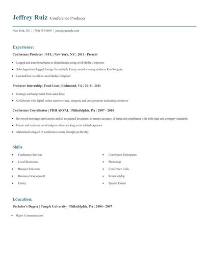 Conference Producer Resume