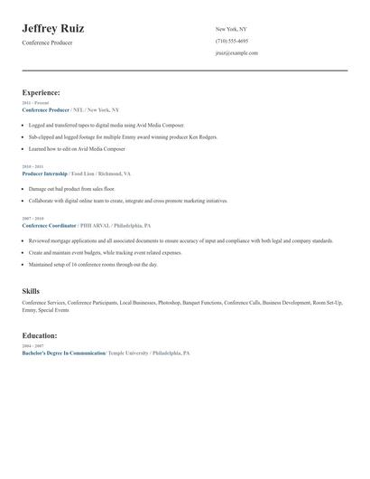 Conference Producer Resume