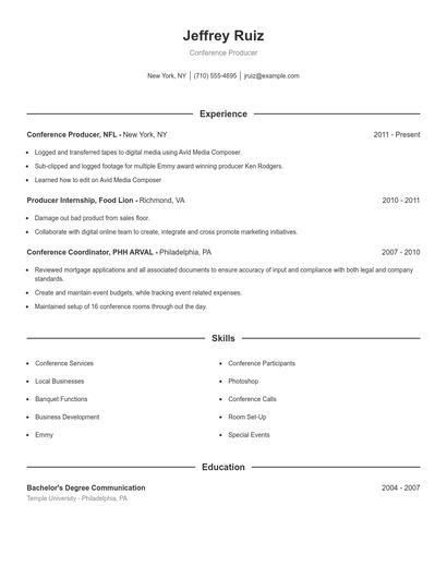 Conference Producer Resume