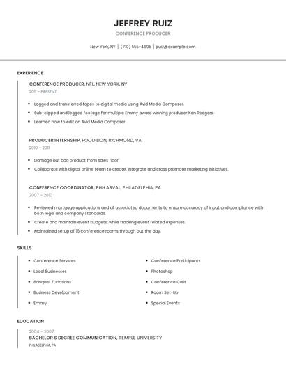 Conference Producer Resume