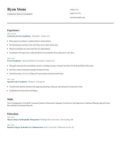 Conference Service Coordinator Resume
