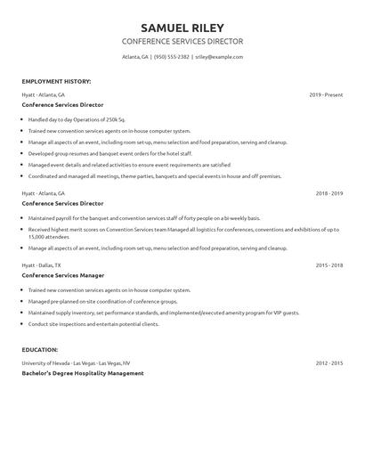 Conference Services Director Resume