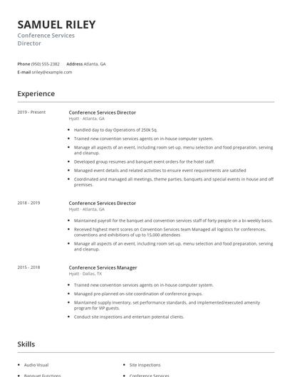Conference Services Director Resume