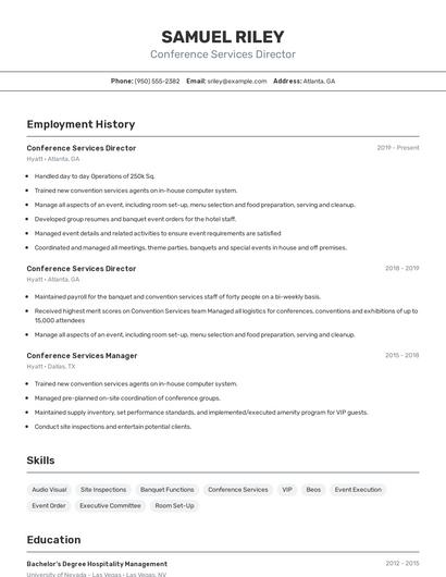 Conference Services Director Resume