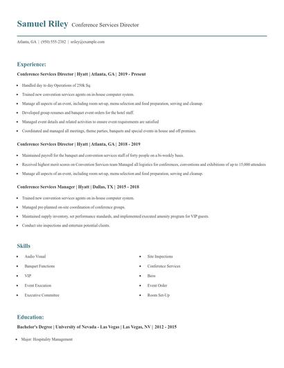 Conference Services Director Resume