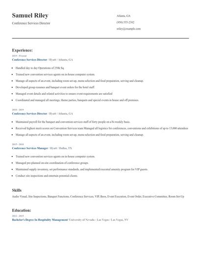 Conference Services Director Resume