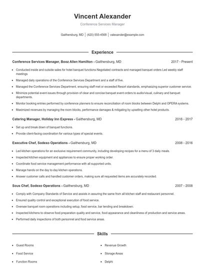Conference Services Manager Resume