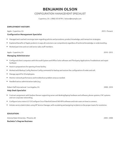 Configuration Management Specialist Resume