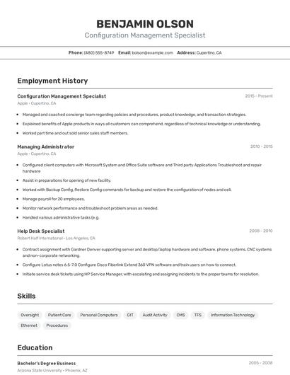 Configuration Management Specialist Resume