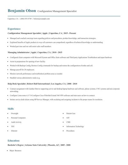 Configuration Management Specialist Resume