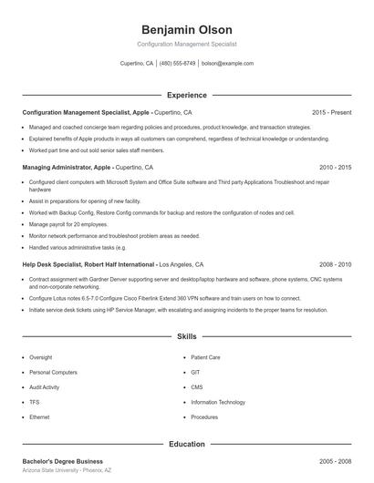 Configuration Management Specialist Resume